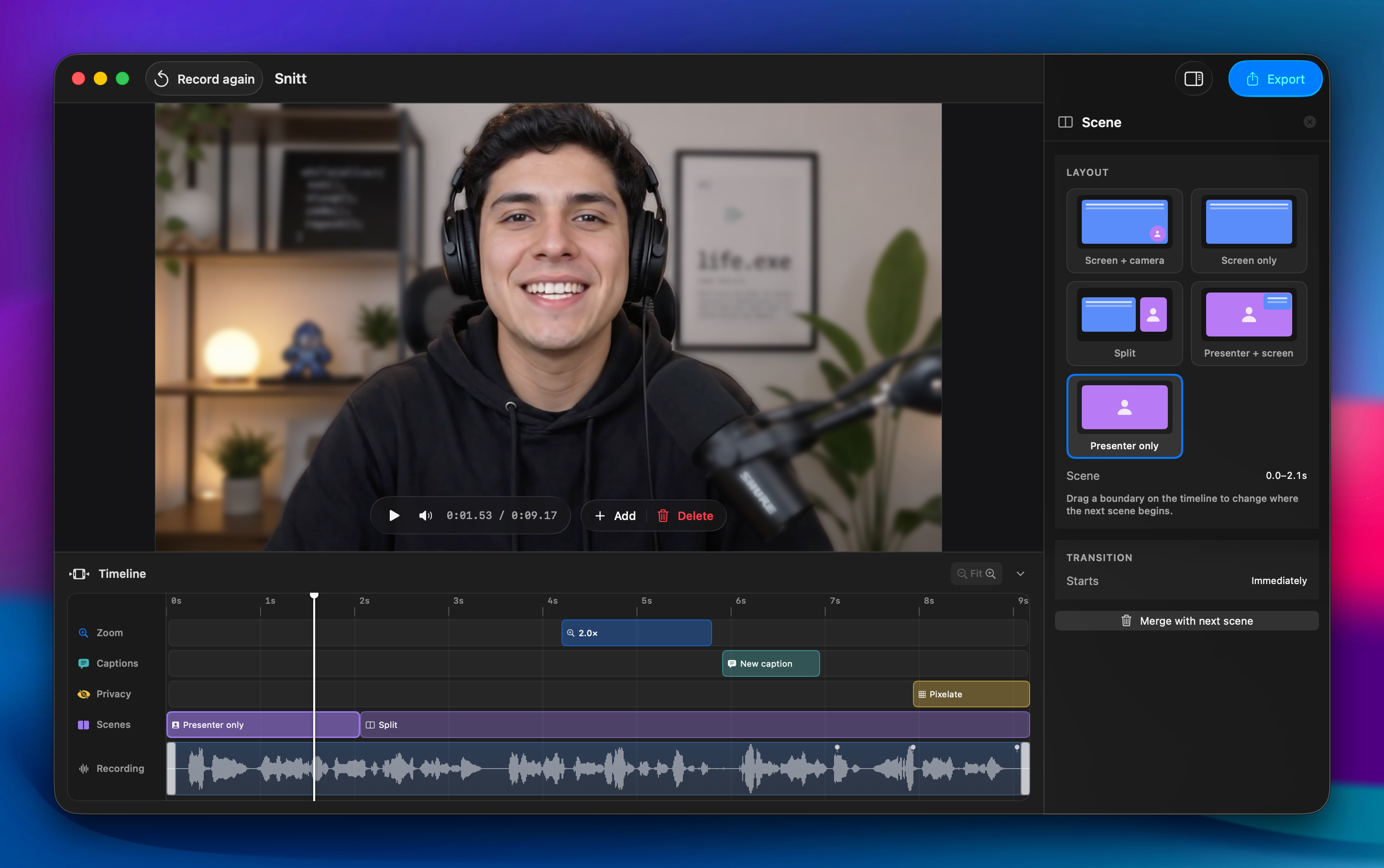 One native editor for the screen, presenter, timing and finish.